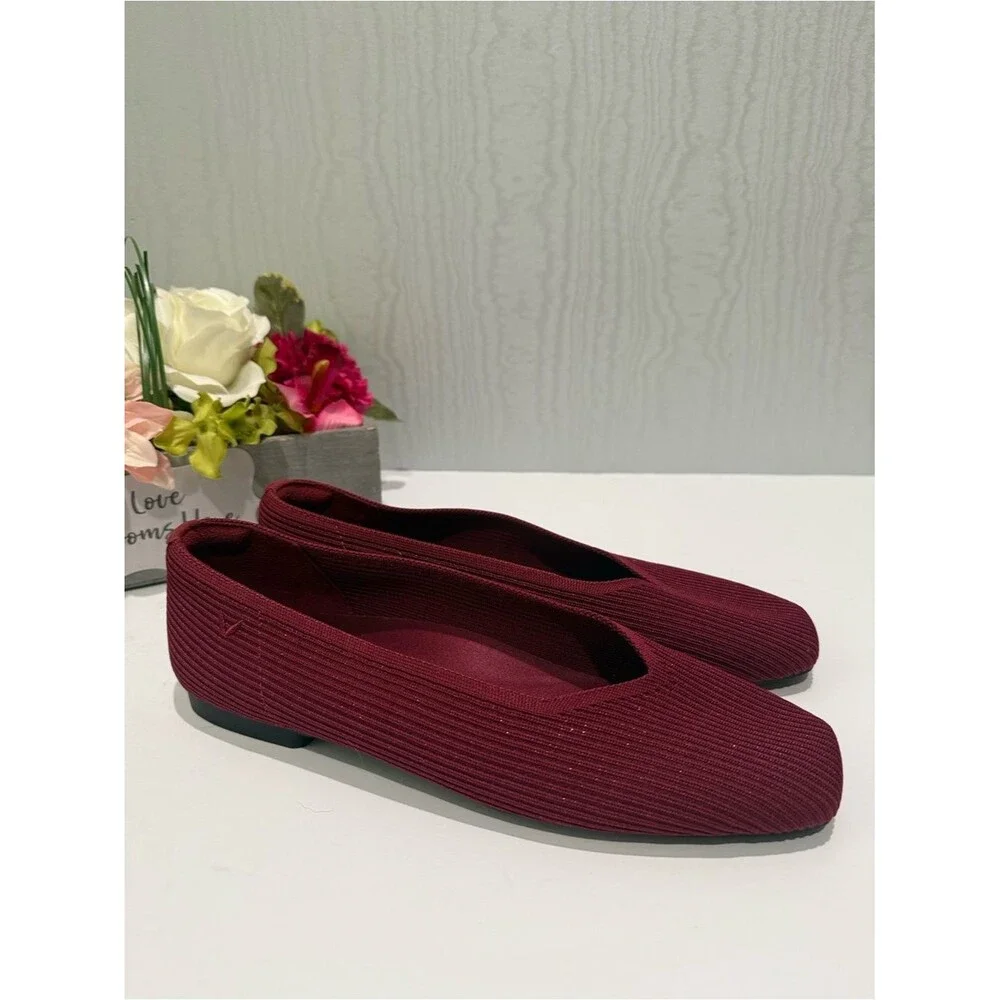 Vivaia Margot 2.0 Square Toe V-Cut Ballet Flats Burgandy Sparkle EU Sz 42